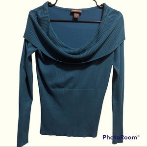 Hooked Up By IOT Teal Ribbed Knit Cowl Neck Sweater Top 80%Rayon 20%Polyester M